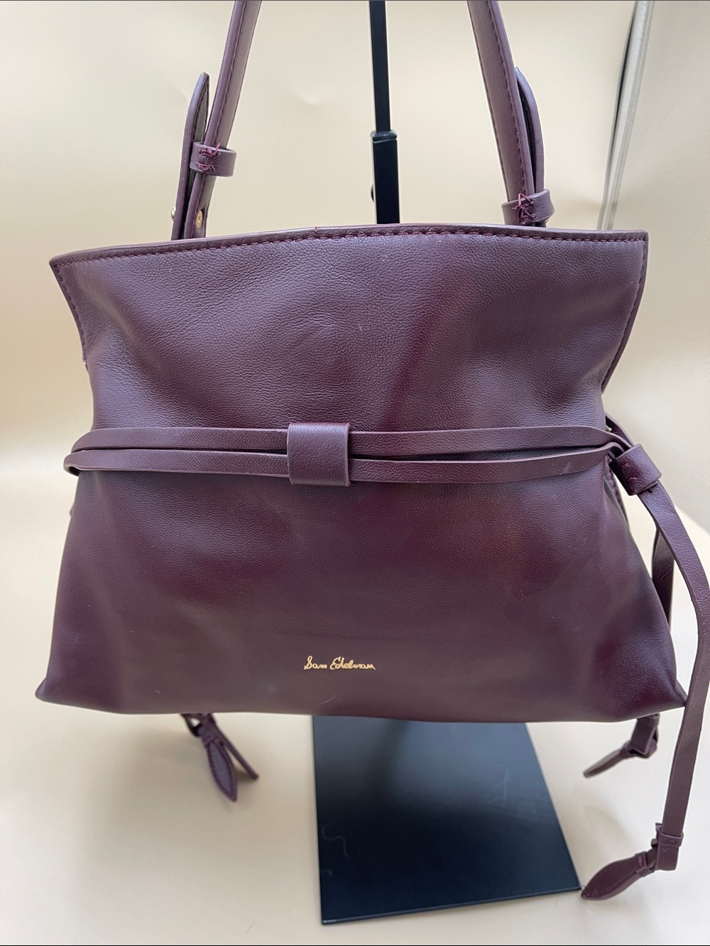 Sam Edelman Luxurious Plum Leather Tote Bag with Removeable Strap Timeless